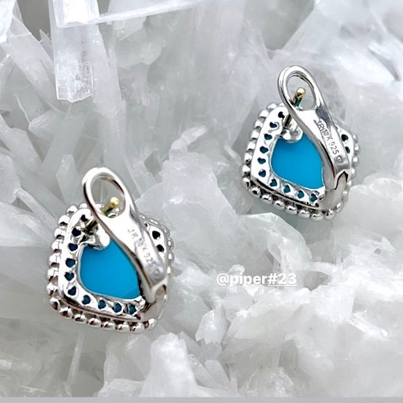 EUC Judith Ripka JR TWO Sterling Silver 18K Gold Turquoise Doublet Stud Earrings - Picture 11 of 11